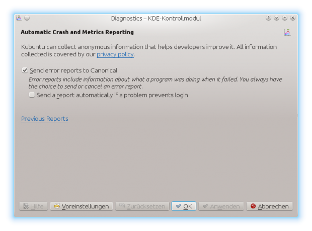 ... automatischem Crash-Report ... (Screenshot: Golem.de)